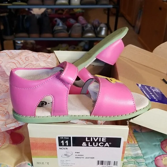 Livie & Luca Pink Leather Sandals with Multicolor Straps Nova Size 11 New in Box - Picture 6 of 6